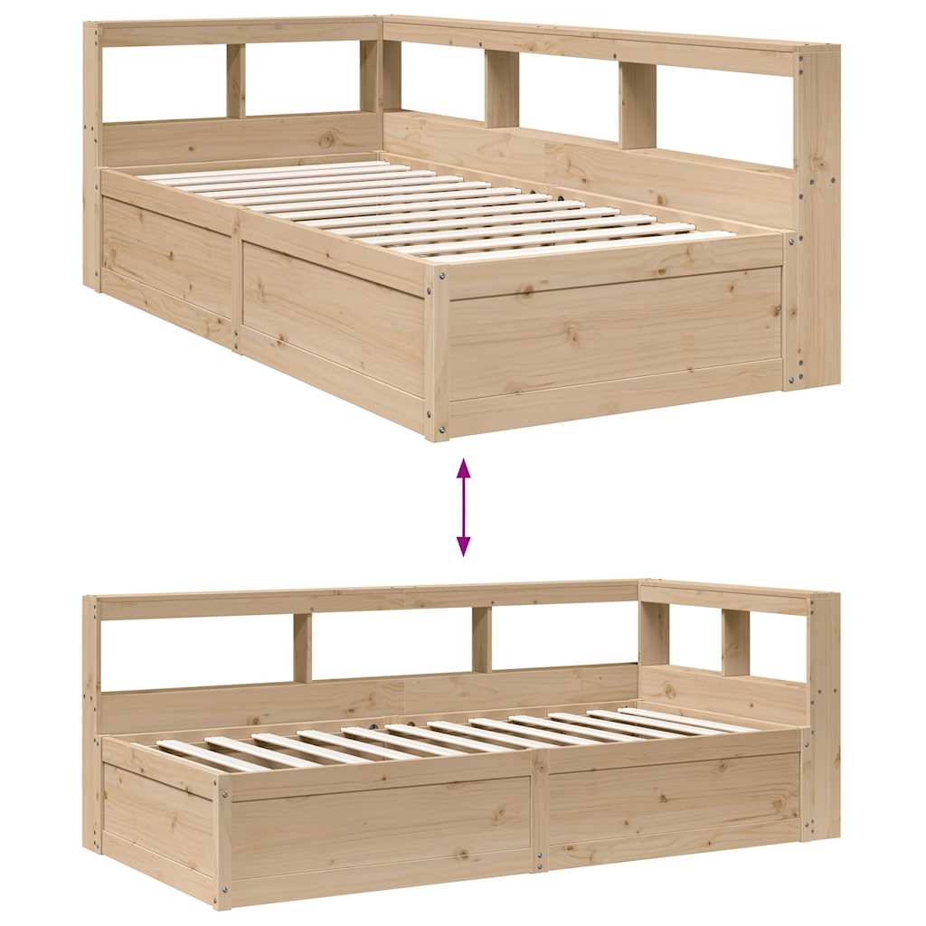 Seng med bokhylle uten madrass 100x200 cm heltre furu