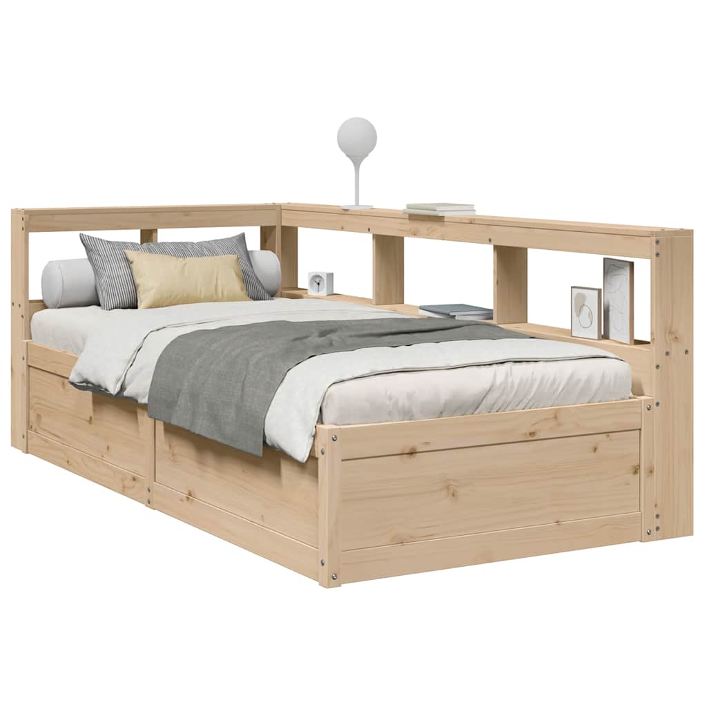 Seng med bokhylle uten madrass 100x200 cm heltre furu