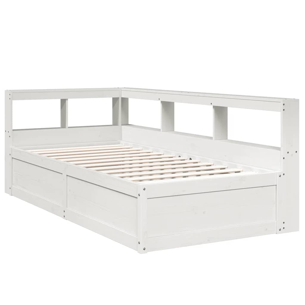 Seng med bokhylle uten madrass hvit 100x200 cm heltre furu