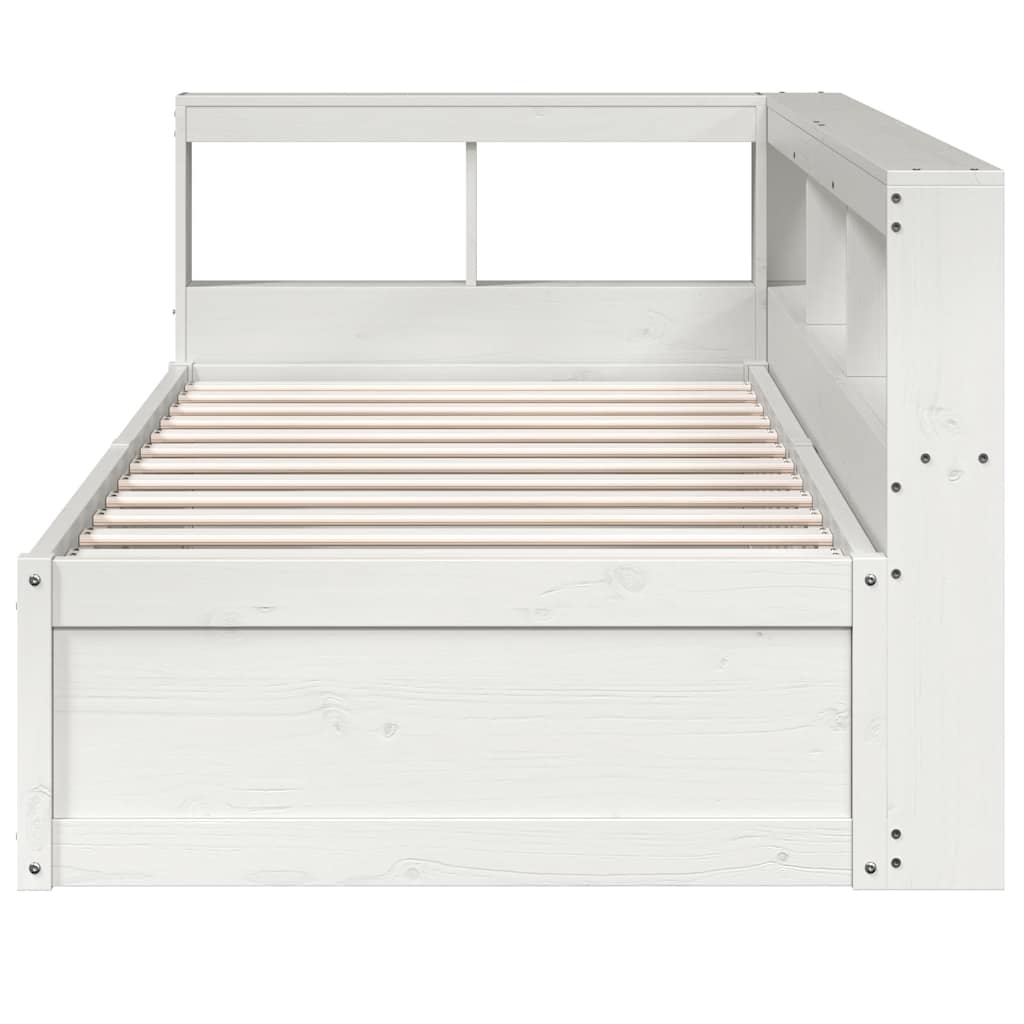 Seng med bokhylle uten madrass hvit 100x200 cm heltre furu