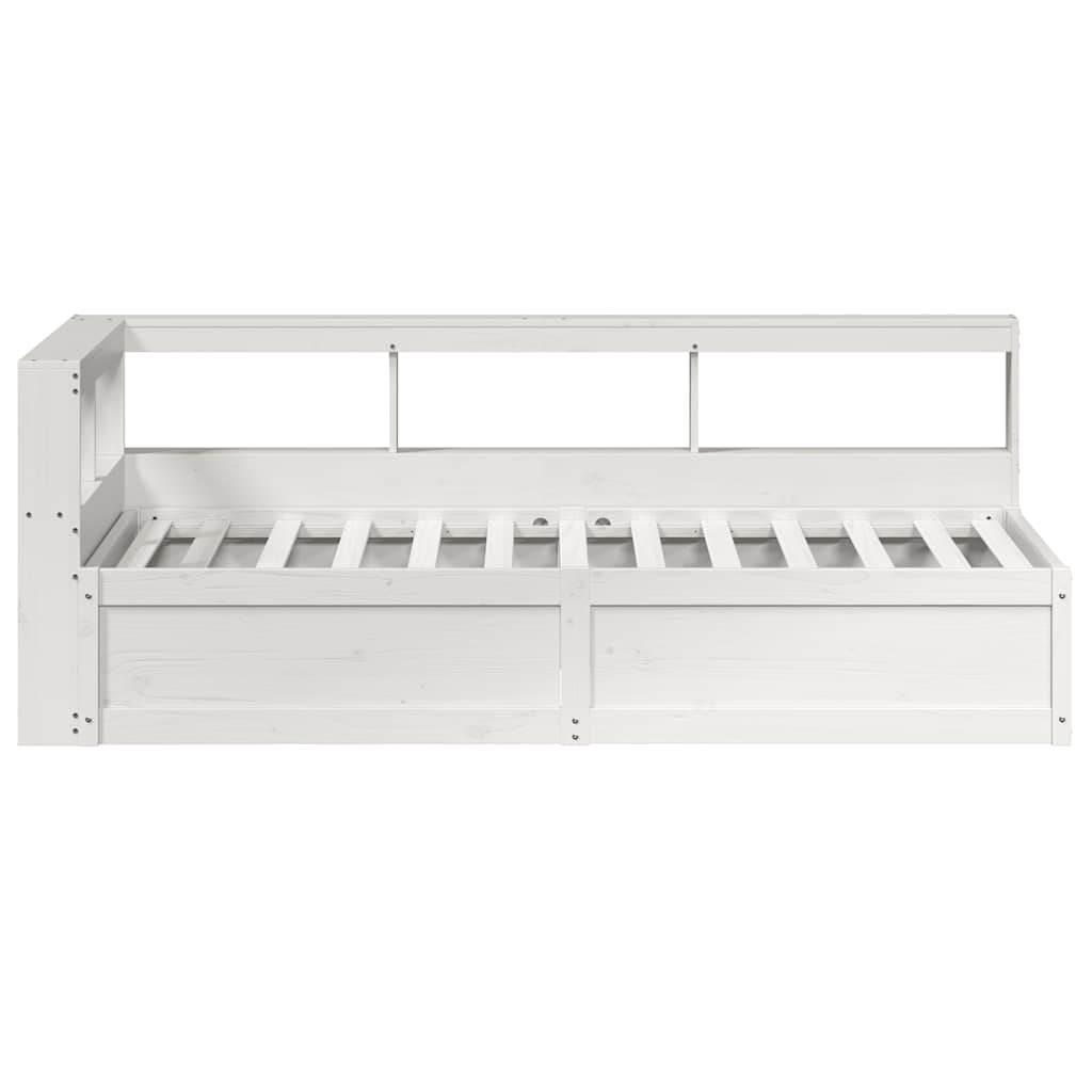 Seng med bokhylle uten madrass hvit 100x200 cm heltre furu