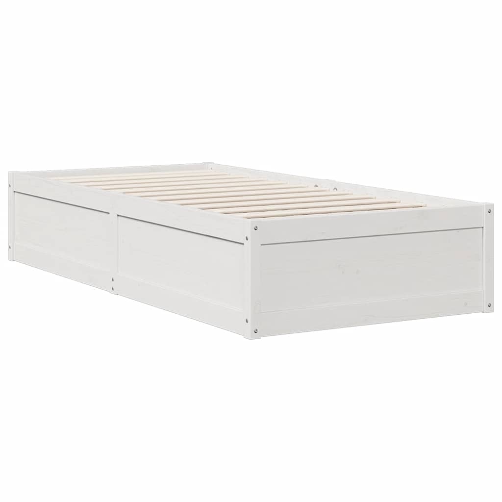 Seng med bokhylle uten madrass hvit 100x200 cm heltre furu