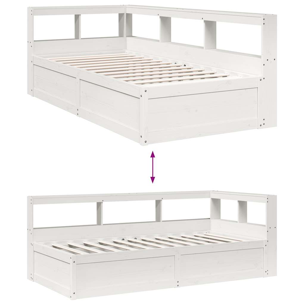 Seng med bokhylle uten madrass hvit 100x200 cm heltre furu