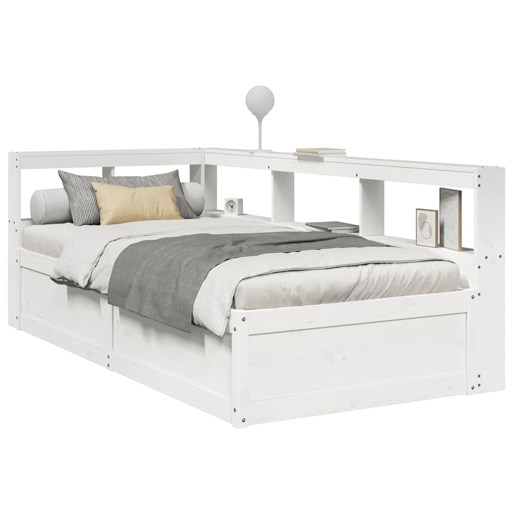 Seng med bokhylle uten madrass hvit 100x200 cm heltre furu