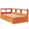 Seng med bokhylle uten madrass voksbrun 90x200 cm heltre furu