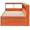 Seng med bokhylle uten madrass voksbrun 90x200 cm heltre furu