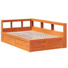 Seng med bokhylle uten madrass voksbrun 140x190 cm heltre furu