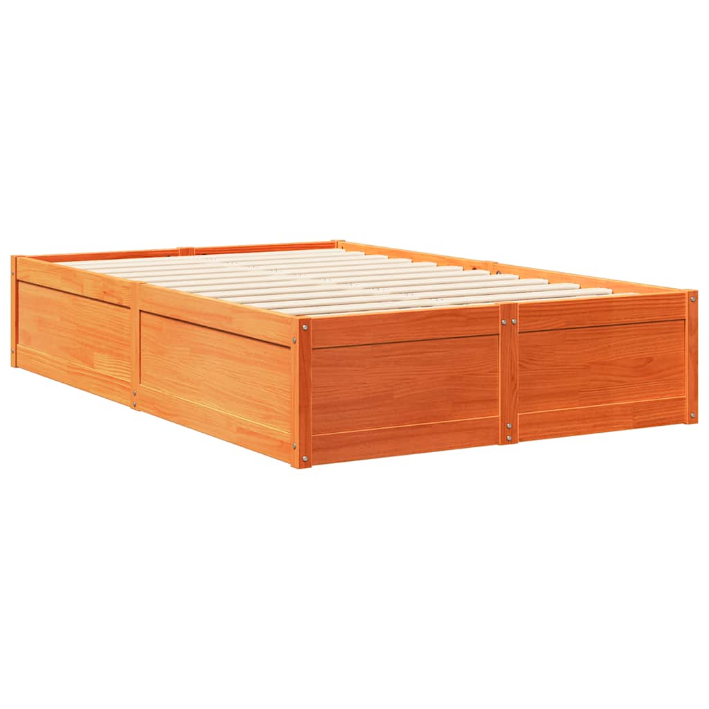Seng med bokhylle uten madrass voksbrun 140x190 cm heltre furu