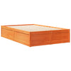 Seng med bokhylle uten madrass voksbrun 140x190 cm heltre furu