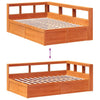 Seng med bokhylle uten madrass voksbrun 140x190 cm heltre furu