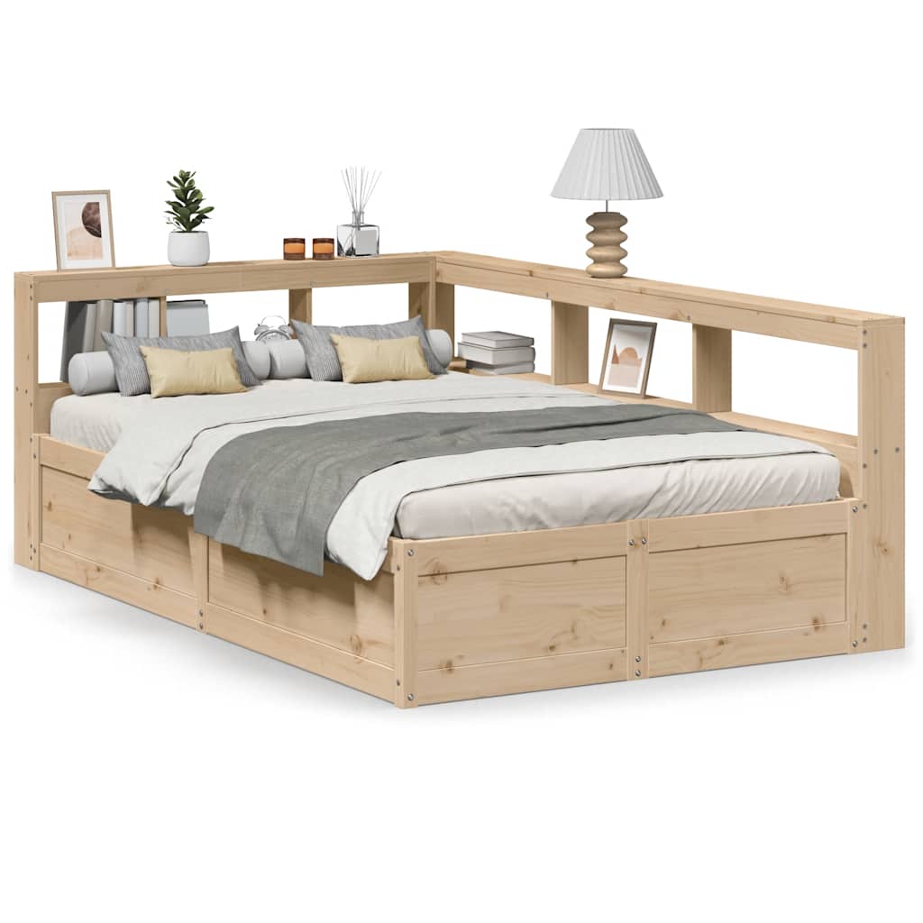 Seng med bokhylle uten madrass 135x190 cm heltre furu