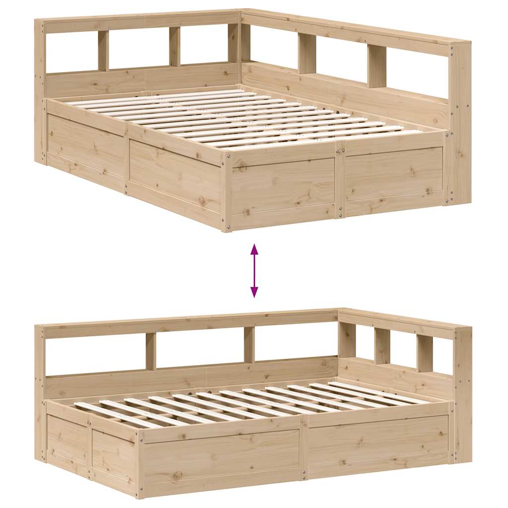 Seng med bokhylle uten madrass 135x190 cm heltre furu