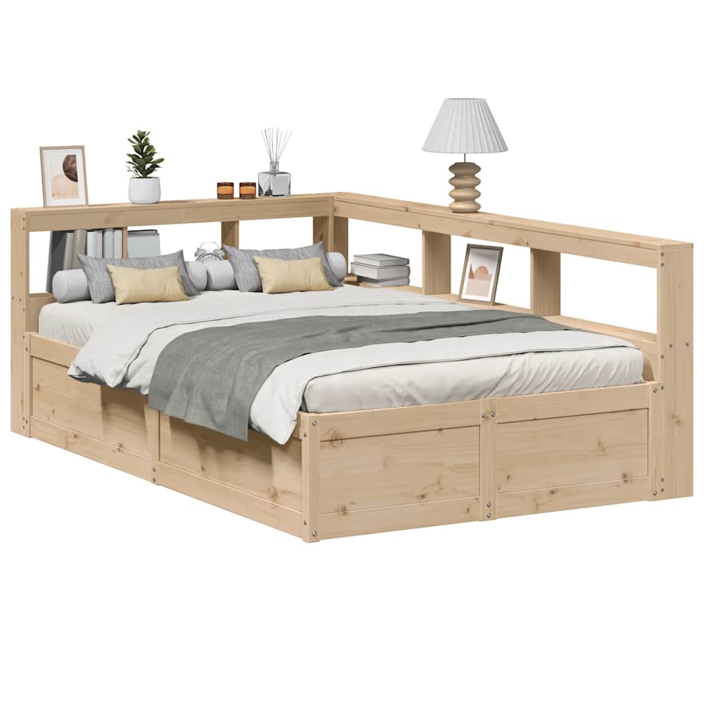 Seng med bokhylle uten madrass 135x190 cm heltre furu