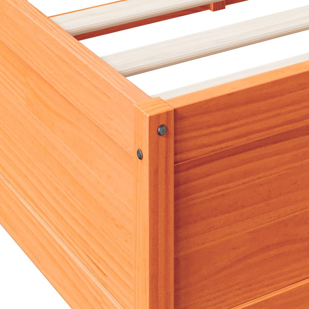 Seng med bokhylle uten madrass voksbrun 75x190 cm heltre furu