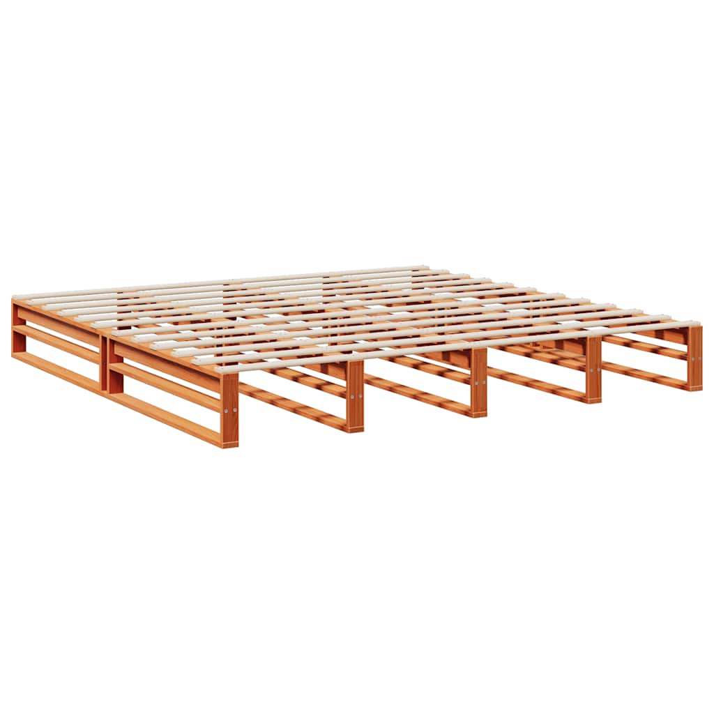 Seng med bokhylle uten madrass voksbrun 180x200 cm heltre furu