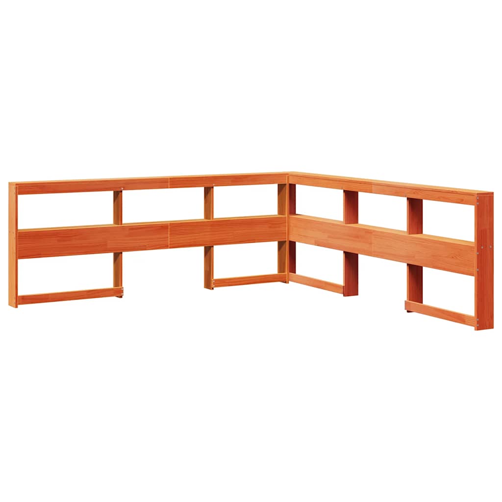 Seng med bokhylle uten madrass voksbrun 180x200 cm heltre furu