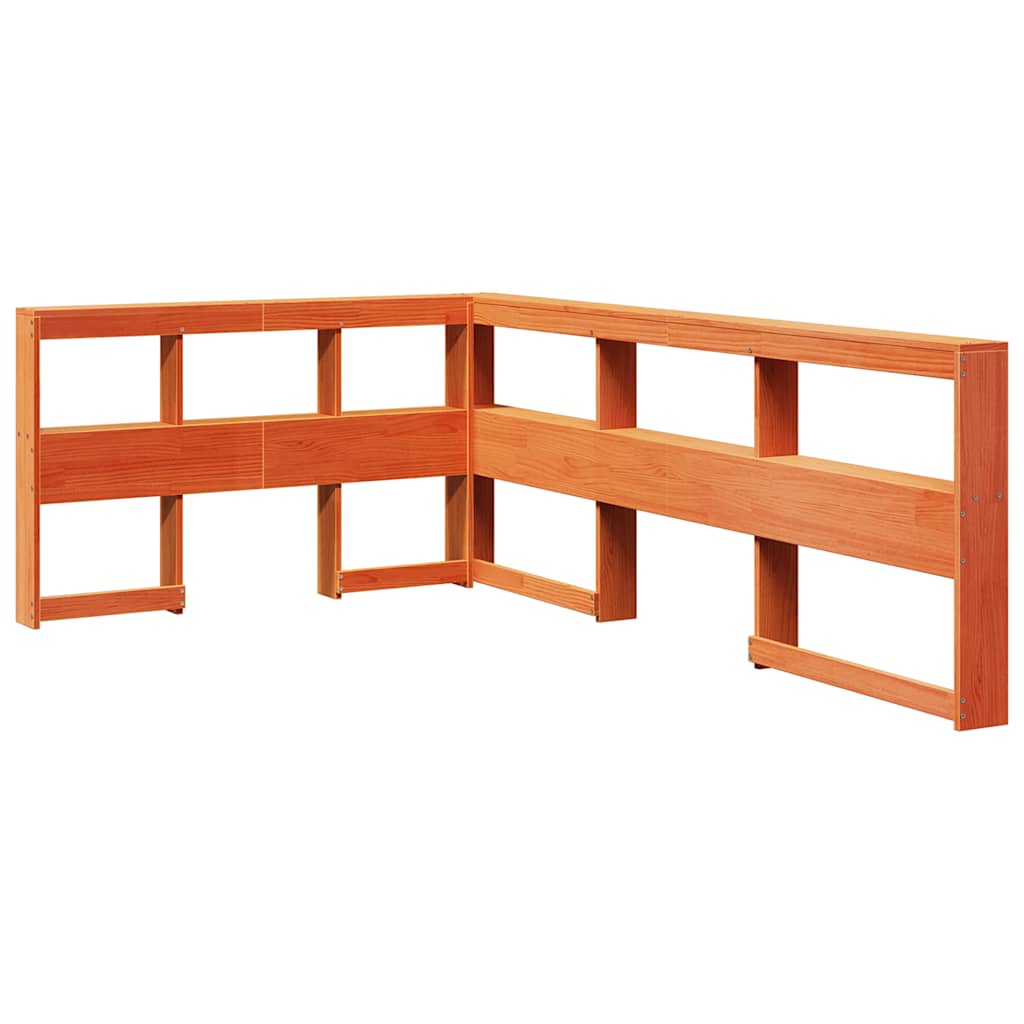 Seng med bokhylle uten madrass voksbrun 120x200 cm heltre furu