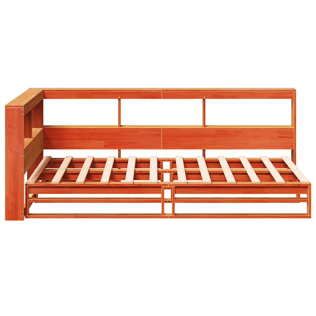 Seng med bokhylle uten madrass voksbrun 100x200 cm heltre furu