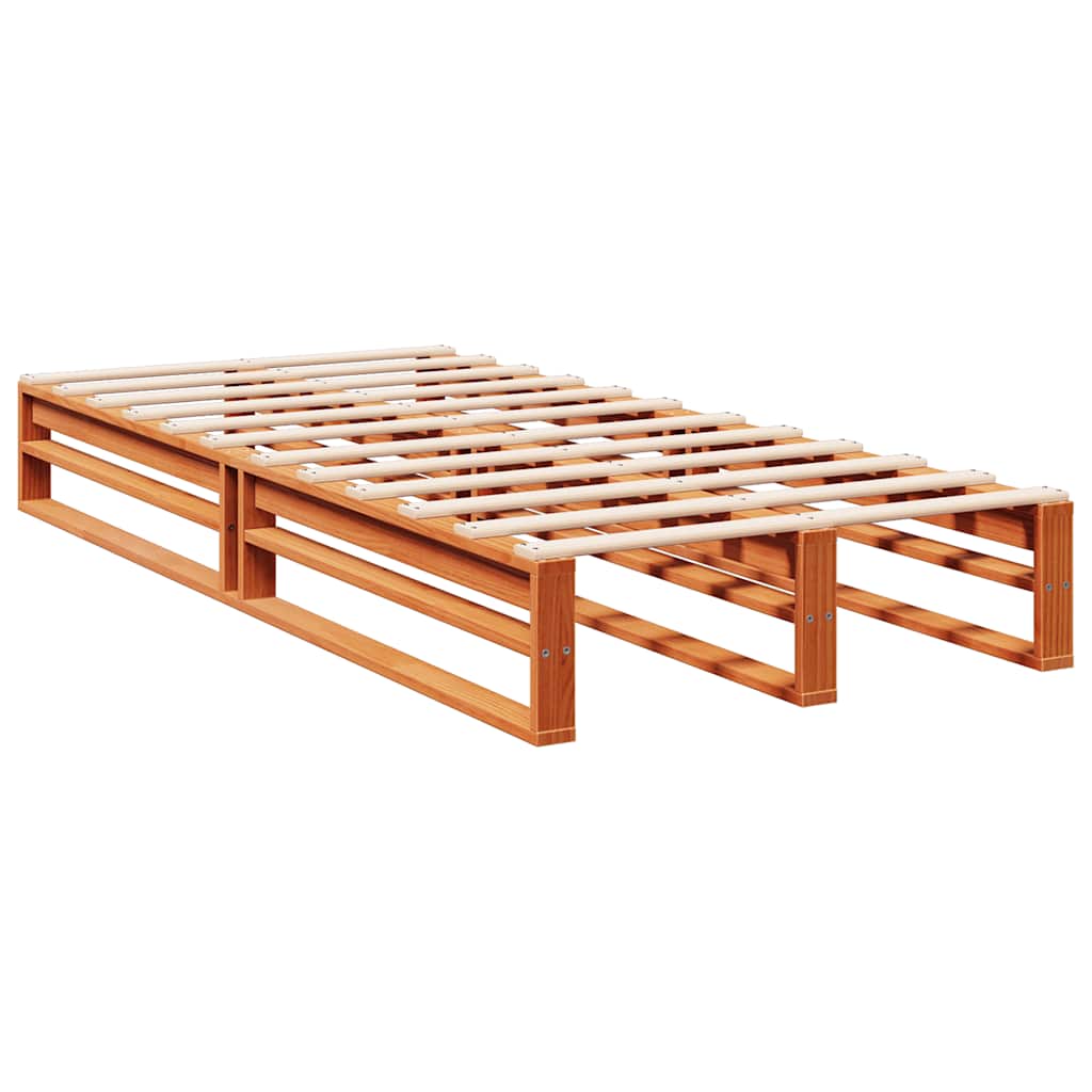 Seng med bokhylle uten madrass voksbrun 90x190 cm heltre furu