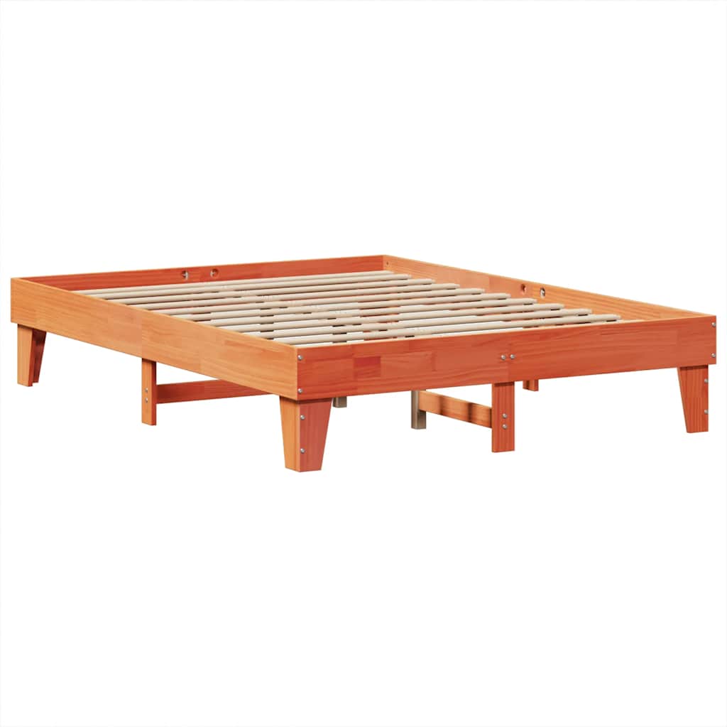 Seng med bokhylle uten madrass voksbrun 200x200 cm heltre furu