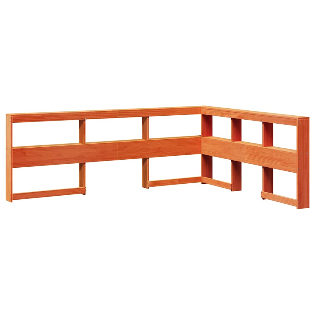 Seng med bokhylle uten madrass voksbrun 140x200 cm heltre furu
