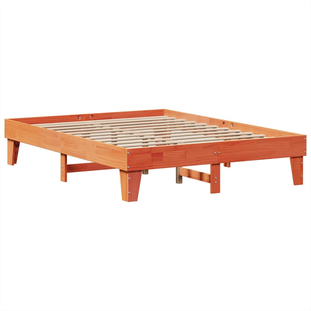 Seng med bokhylle uten madrass voksbrun 140x200 cm heltre furu