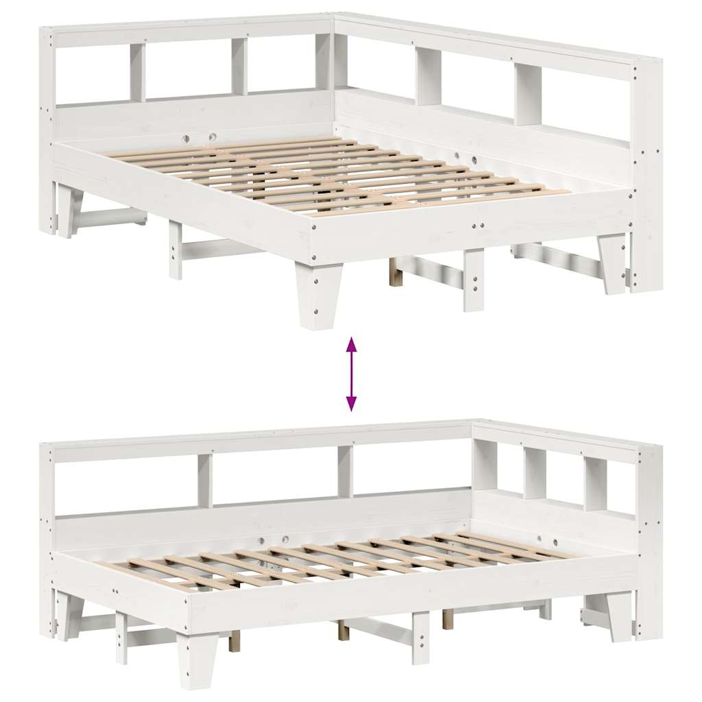 Seng med bokhylle uten madrass hvit 120x200 cm heltre furu
