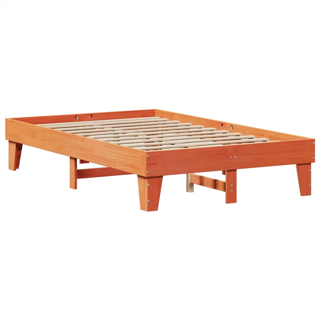 Seng med bokhylle uten madrass voksbrun 120x200 cm heltre furu