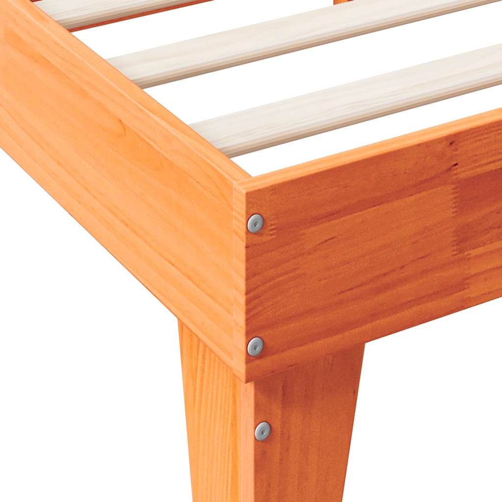 Seng med bokhylle uten madrass voksbrun 120x200 cm heltre furu