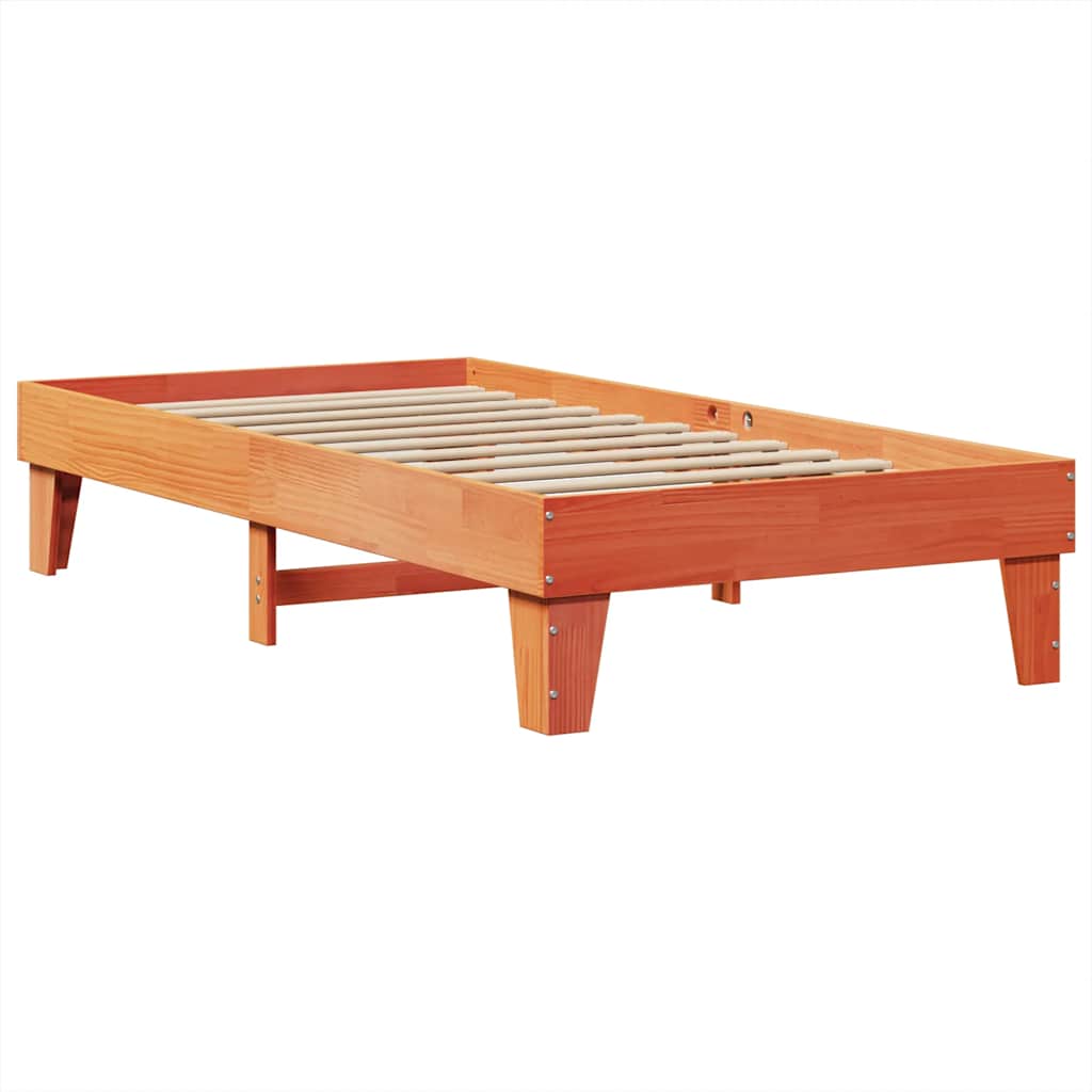 Seng med bokhylle uten madrass voksbrun 100x200 cm heltre furu