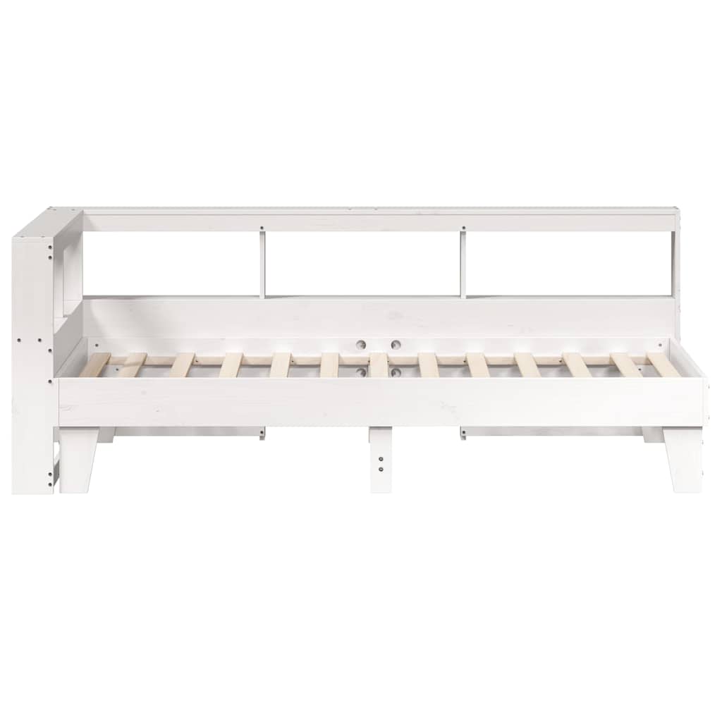 Seng med bokhylle uten madrass hvit 75x190 cm heltre furu