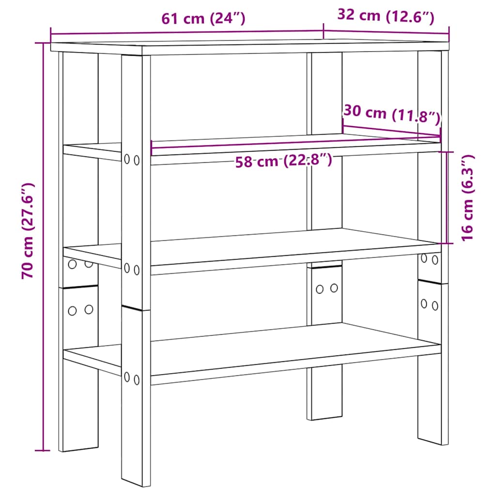 Skohylle svart 61x32x70 cm konstruert tre