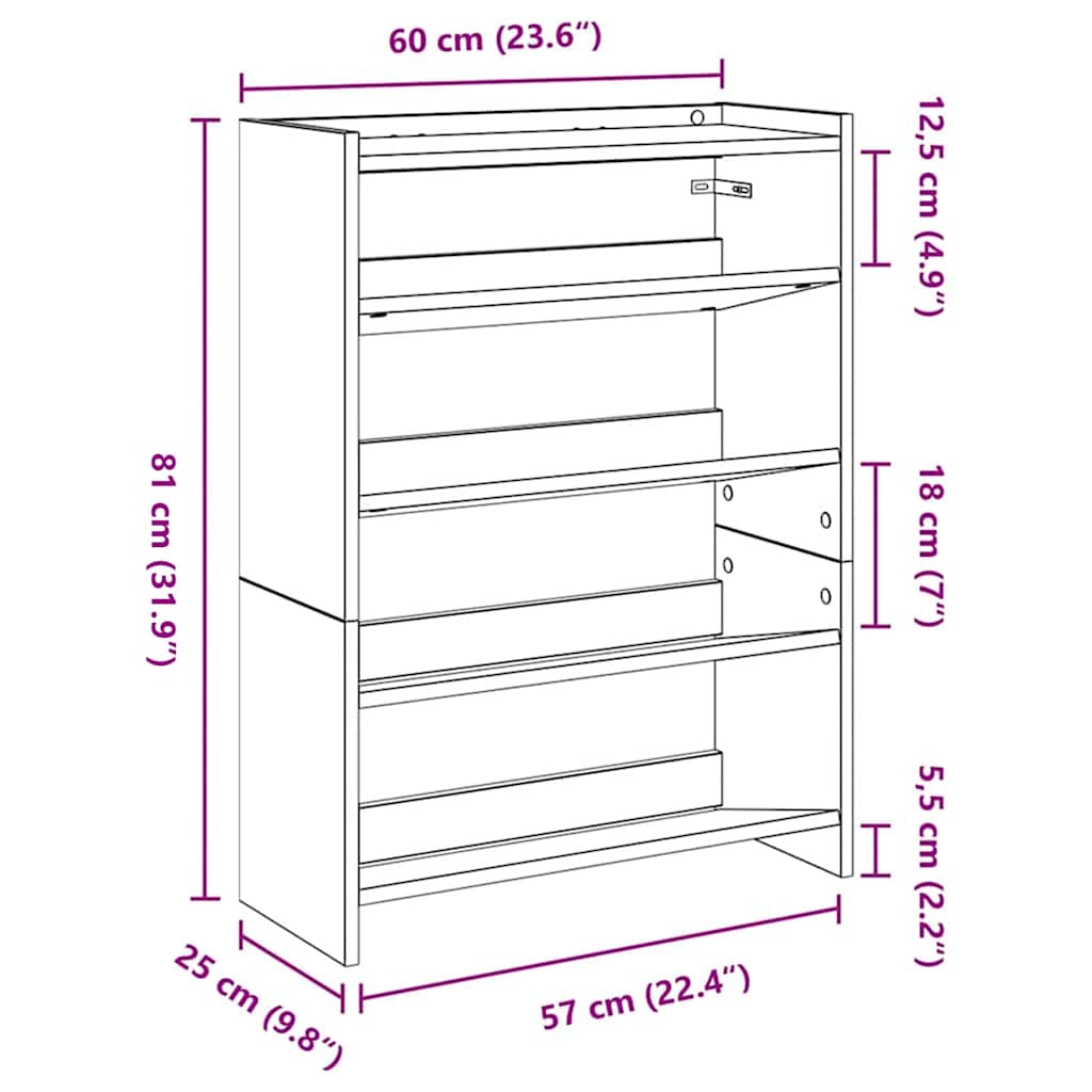 Skohylle gammelt tre 60x25x81 cm konstruert tre