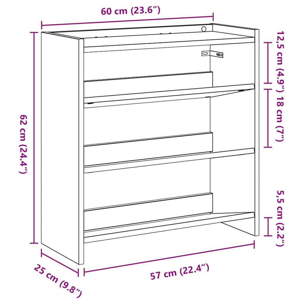 Skohylle sonoma eik 60x25x62 cm konstruert tre