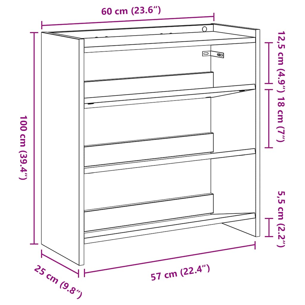 Skohylle gammelt tre 60x25x62 cm konstruert tre