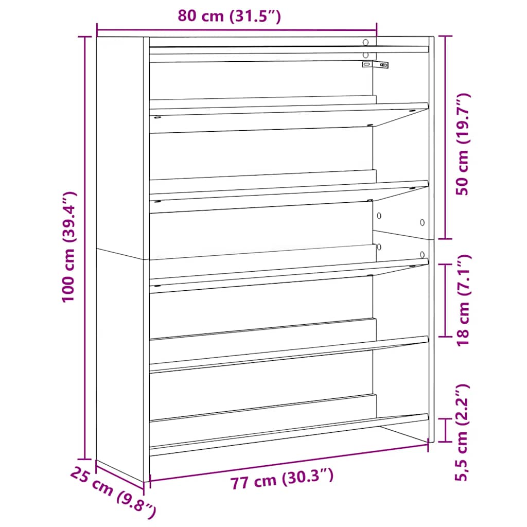 Skohylle betonggrå 80x25x100 cm konstruert tre