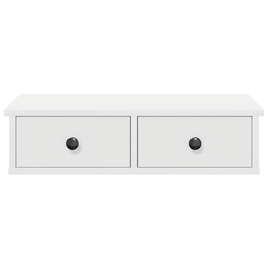 Vegghylle med skuffer hvit 60x28x15 cm konstruert tre