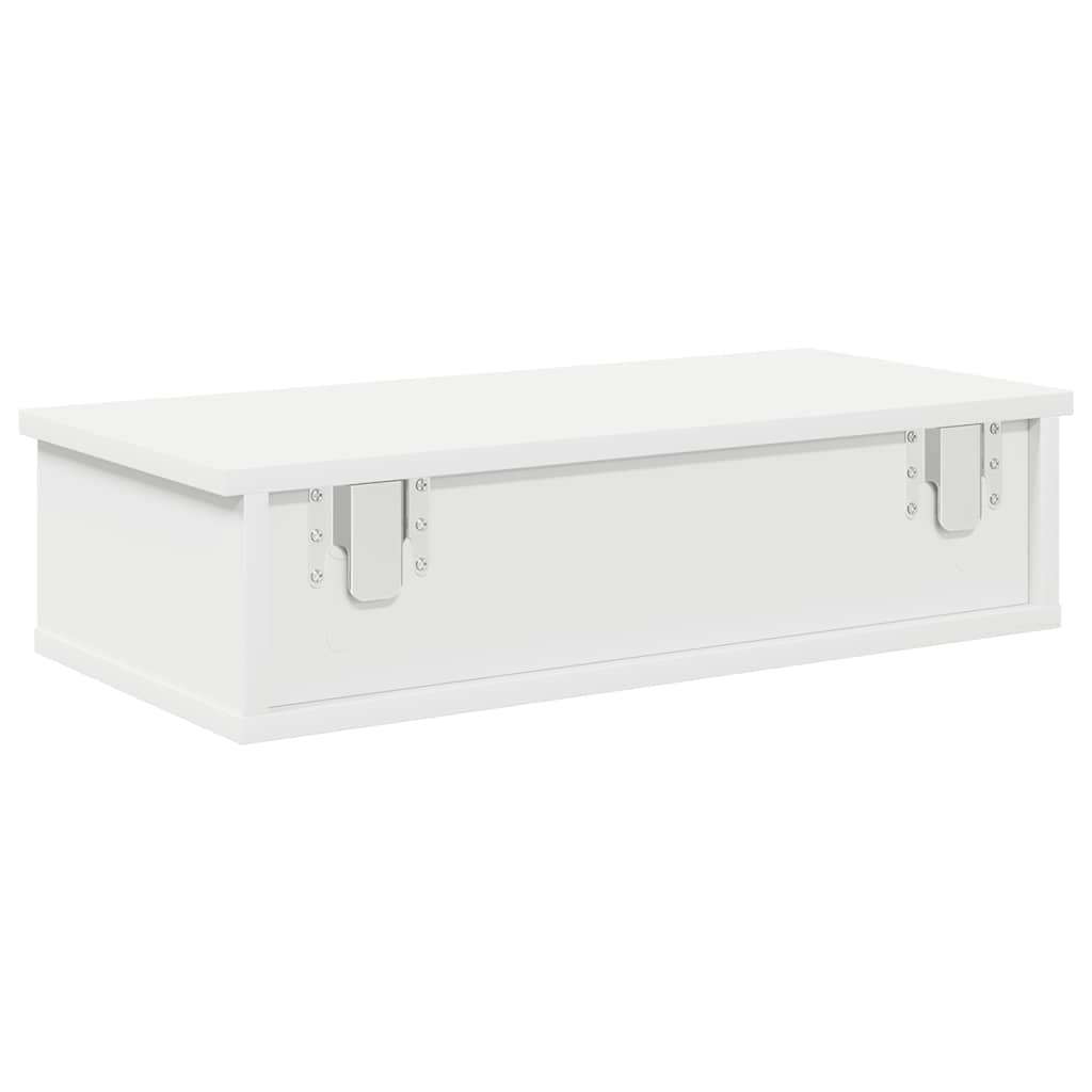 Vegghylle med skuffer hvit 60x28x15 cm konstruert tre