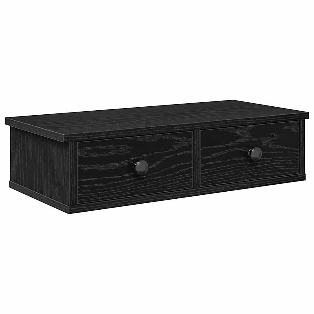 Vegghylle med skuffer svart 60x28x15 cm konstruert tre