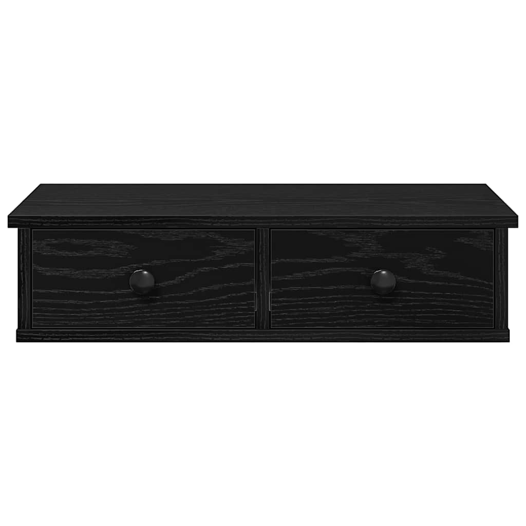 Vegghylle med skuffer svart 60x28x15 cm konstruert tre