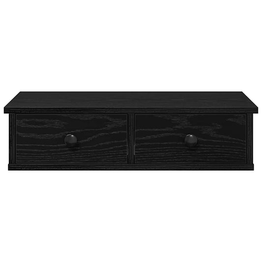 Vegghylle med skuffer svart 60x28x15 cm konstruert tre