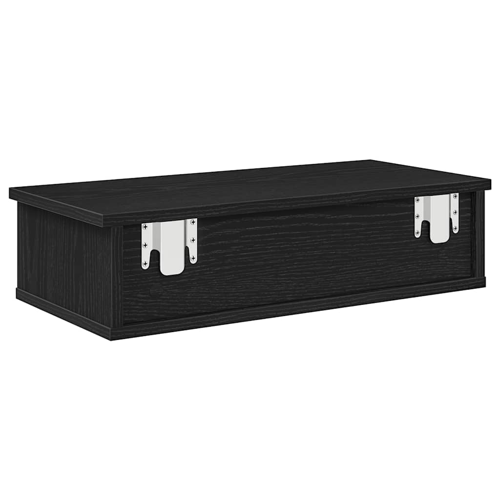 Vegghylle med skuffer svart 60x28x15 cm konstruert tre
