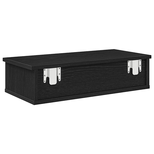 Vegghylle med skuffer svart 60x28x15 cm konstruert tre