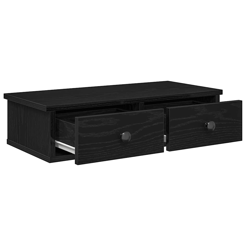 Vegghylle med skuffer svart 60x28x15 cm konstruert tre
