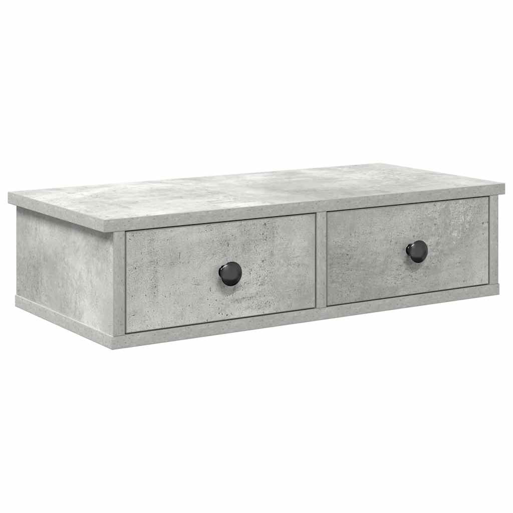Vegghylle med skuffer betonggrå 60x28x15 cm konstruert tre