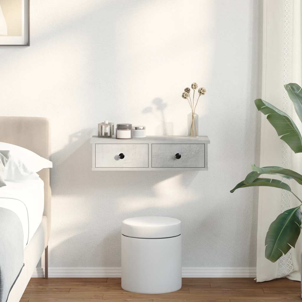 Vegghylle med skuffer betonggrå 60x28x15 cm konstruert tre