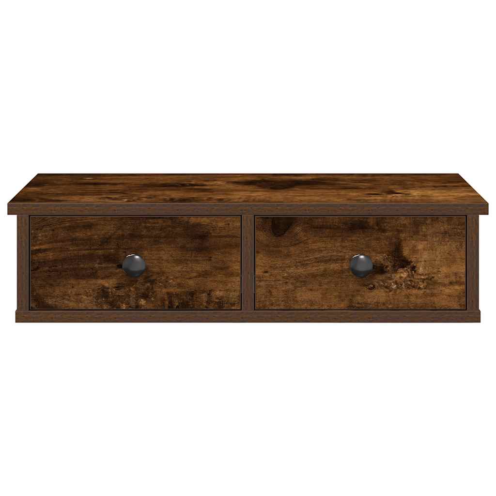 Vegghylle med skuffer røkt eik 60x28x15 cm konstruert tre