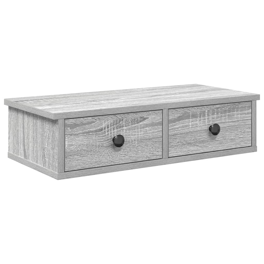 Vegghylle med skuffer grå sonoma 60x28x15 cm konstruert tre