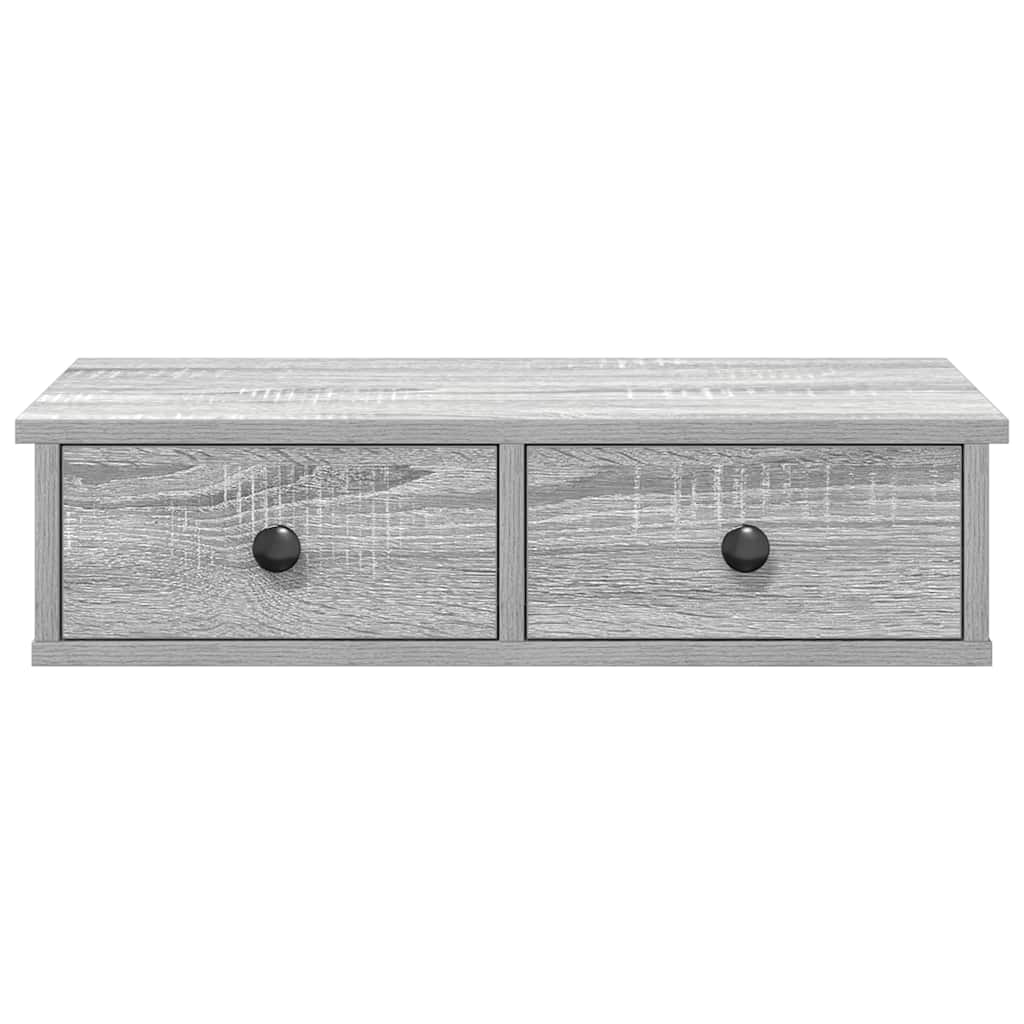 Vegghylle med skuffer grå sonoma 60x28x15 cm konstruert tre
