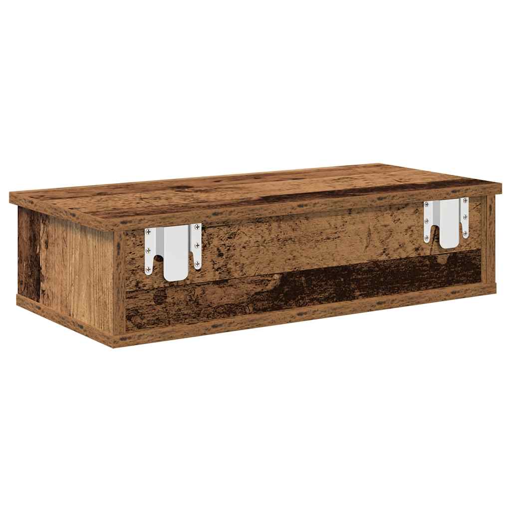 Vegghylle med skuffer gammelt tre 60x28x15 cm konstruert tre